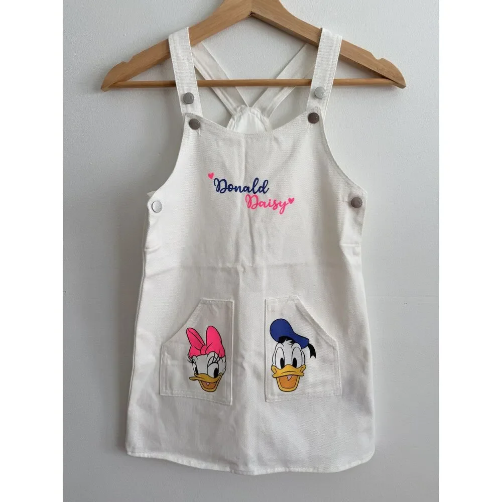 LC Waikiki Disney Donald Daisy Duck Girls Overall Dress 5-6Y White Cotton